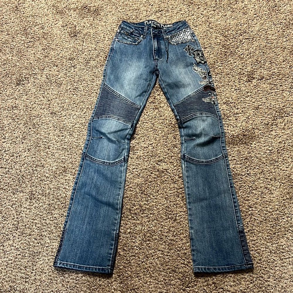 NWOT Platinum Plush from Los Angeles Jeans sz 1 lots of rhinestones and jewels.